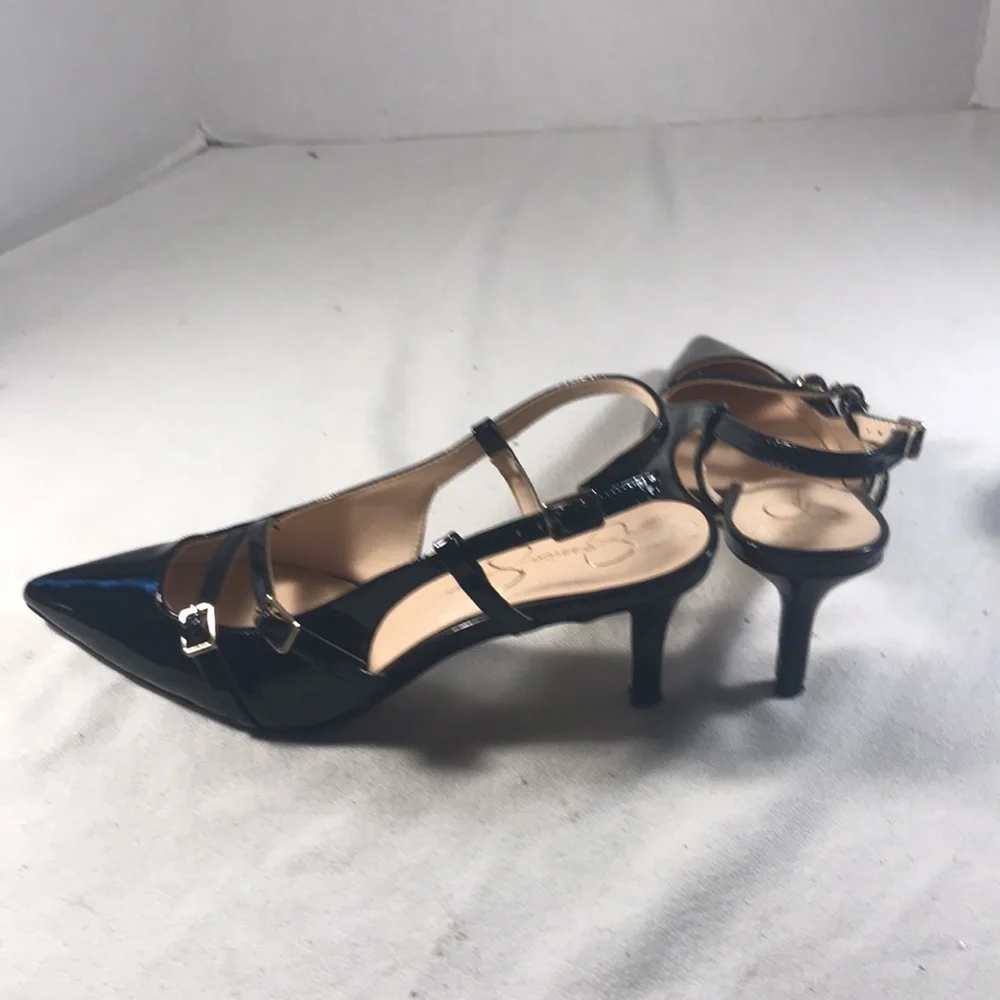 Jessica Simpson Fausey Black Pointy Toe Patent Leather Women's Slingback Heels